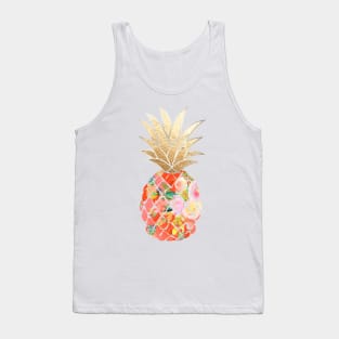 Aloha pineapple, coral orange + faux gold Tank Top